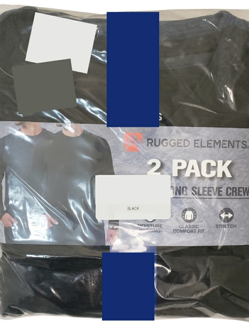 Rugged Elements Long Sleeve Crew Tees Men Black/Blue 2-pack NWT